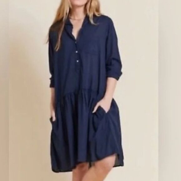 Grayson 100% cotton womens 1/2 button down long sleeve drop waist dress Size XL - Picture 1 of 6